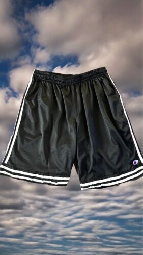 Champion Basketball Shorts Mens~Size Medium Black Mesh~White Stripes~ Gym NEW