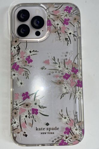 Kate Spade Phone Case For iPhone 12&13 Pro Max Floral Metallic Rhinestone Beauty