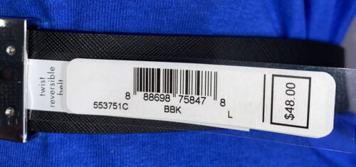 MICHAEL KOR BELT REVERSIBLE BLACK MK LOGO TO SOLID BLACK SILVER BUCKLE