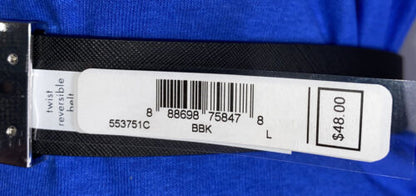 MICHAEL KOR BELT REVERSIBLE BLACK MK LOGO TO SOLID BLACK SILVER BUCKLE
