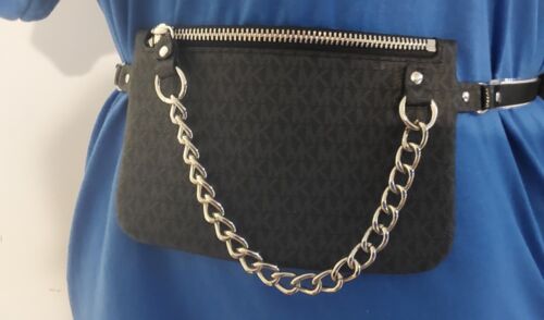 MICHAEL KORS  FANNY PACK BLACK WITH SILVER ZIPPER AND CHAIN MED TAKE A LOOK!!!!!