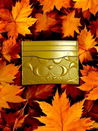 COACH CU119 Slim Id Card Case Wallet In Signature Patent Leather Gold