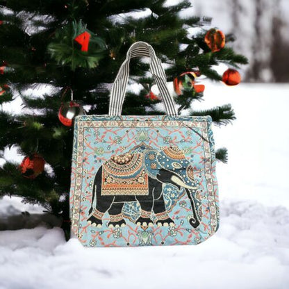Elephant Tapestry Style~Women Tote Double Handle Large Bag~Multicolor Design~NEW