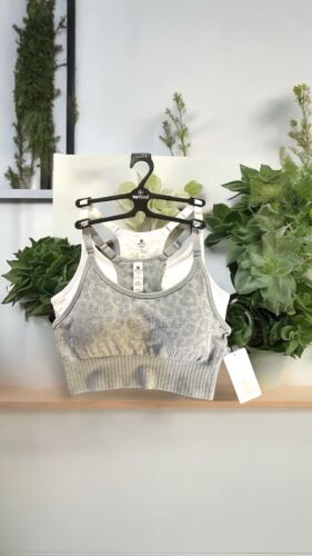 90 Degree By Reflex Seamless Noha Sports Bra~Gray & White ~Set of 2~Sze LARGE