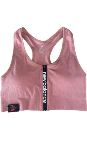 NEW BALANCE Medium Impact Sports Bra Style #R000440 DUSTED PEACH FRONT ZIP LOGO