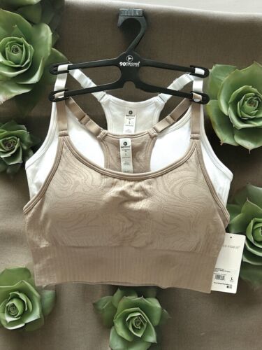 90 Degree By Reflex Seamless Noha Sports Bra~ Beige & White ~Set of 2~Sze LARGE