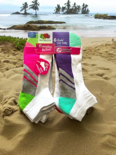 FRUIT OF THE LOOM GIRLS LOW CUT SOCKS SIZE 4-10 SIZE LARGE 6 PAIRS CASUAL NEW