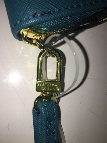 STEVE MADDEN WALLET WRISTLET TEAL BLUE SMOOTH TEXTURED GOLD ZIPPER