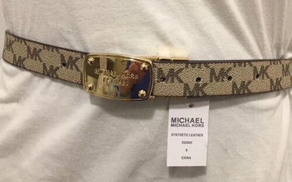 MICHAEL KORS BELT REVERSIBLE  GRAY/TAN W/LOGO BUCKLE SOMETHING REALLY DIFFERENT