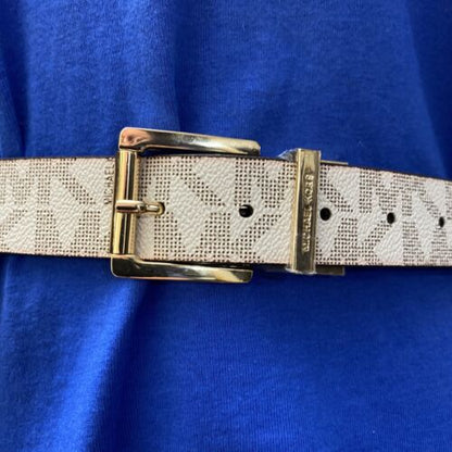 Michael Kors Belt Reversible Brown to Vanilla Large MK Logo Gold Buckle Large
