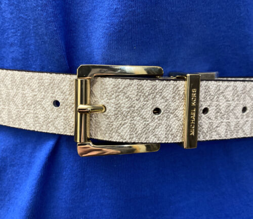 MICHAEL KORS BELT REVERSIBLE MK LOGO VIOLET TO WHITE GOLD BUCKLE WOW!!