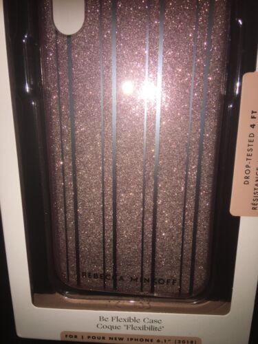 Rebecca Minkoff Metallic Stripe iPhone XR Case, Silver/Pink, iPhone XR NEW