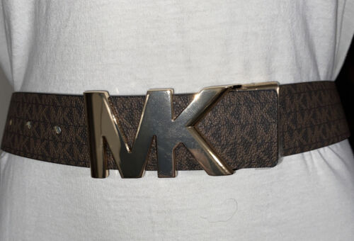 Michael Kors Belt Reversible Brown/Black MK Mini Logo MK Gold Buckle