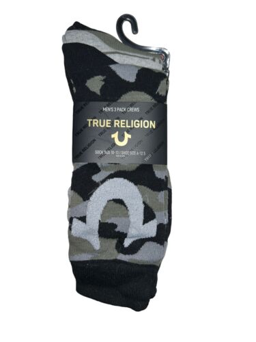 True Religion Camouflage Men's Crew Socks 3 Pack Shoe Size 6-12.5-