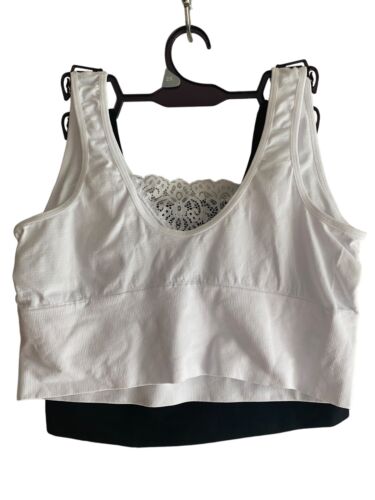 GLORIA VANDERBILT Set of 2 Black / White Longline Comfort SPORT BRA~2X~FEMININE!