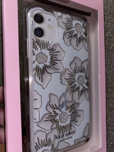 KATE SPADE PHONE CASE iPhone 11 PRO HOLLYHOCK FLOWERS WITH RHINESTONE ELEGANT