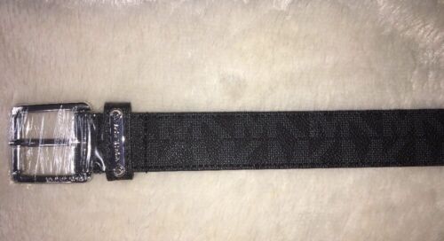 MICHAEL KORS BELT BLACK MK LOGO SILVER BUCKLE SILVER EYELETS MSRP $58