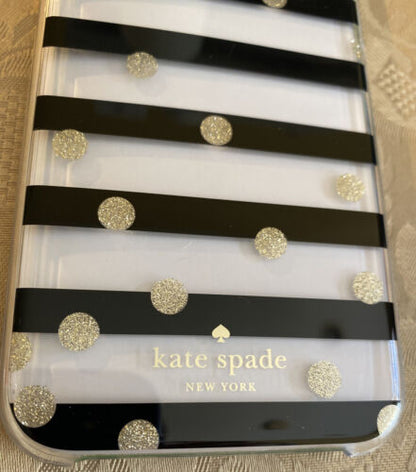 Kate Spade Phone Case Black Stripes+Glitter Dots iPhone XR NIB