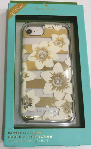 KATE SPADE PHONE CASE WHITE FLOWER GOLD ACCENTS RHINESTONE iPhone 8,7,6s,6