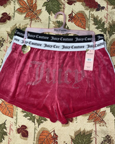 JUICY COUTURE Sleepwear, 2 Pair Velour Shorts, Size L~ Style JC1751~REAR FIND!