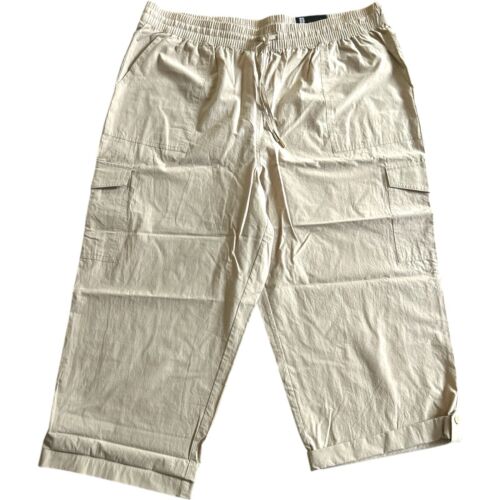 JONES NEW YORK Signature Beige~Roll Tab Cargo Capri~High Rise Cotton~XL MSRP $89