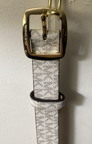 Michael Kors Belt Vanilla Mini Printed MK Logo Gold Buckle (Skinny) Size Med