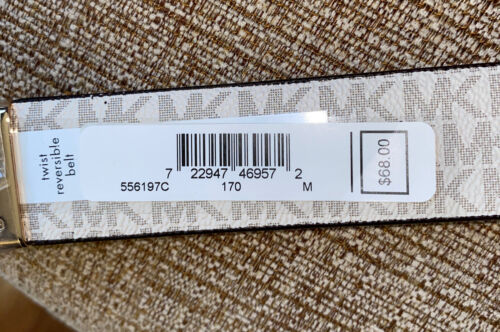 MICHAEL KORS BELT REVERSIBLE WHITE BLUE FLORAL/WHITE MK LOGO GOLD BUCKLE SUPER!!