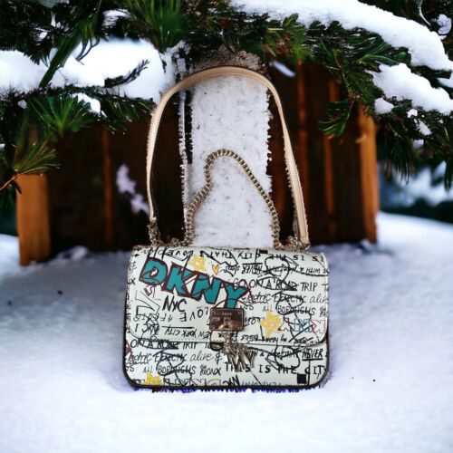 DKNY Women’s CLEO FLAP BAG  XBODY PURSE Multicolor~ GRAFFITI DESIGN~UNIQUE
