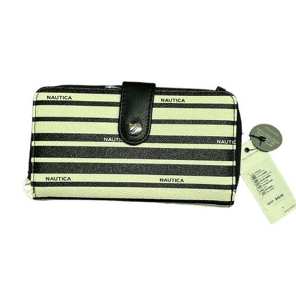 Nautica Wallet Clutch RFID Protection-Black&White Stripes~Bifold Logo-Zip Around