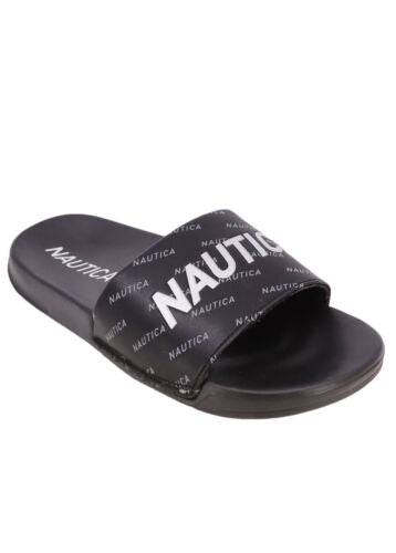 Nautica Womens Logo Embellished Black &Silver Logo Slide Sandal~Sze. 7~GREAT FIT