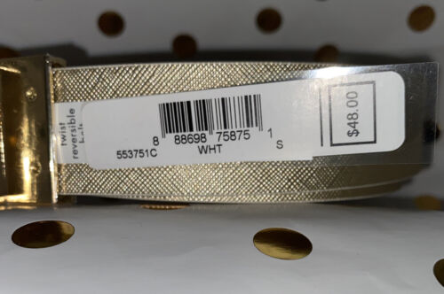 MICHAEL KORS WOMEN'S BELT~REVERSIBL WHITE TO METALLIC GOLD MK LOGO W/GOLD BUCKLE