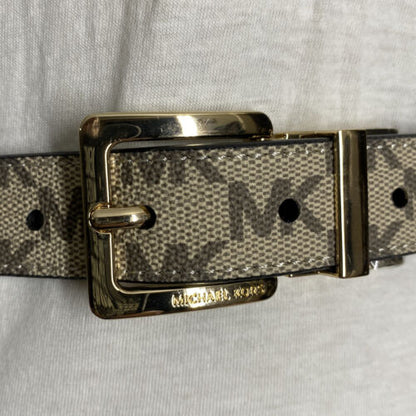 MICHAEL KORS BELT REVERSIBLE BEIGE MK LOGO/ BLACK GOLD BUCKLE