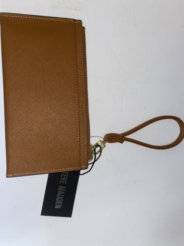 STEVE MADDEN WALLET WRISTLET DETACHABLE CREDIT CARD HOLDER COGNAC/ BLUSH