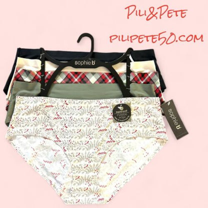 Sophie B~5 Pack No Show~Invisible Edge~Soft Hipster Briefs~Multicolor