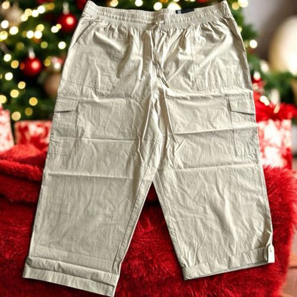 JONES NEW YORK Signature Beige~Roll Tab Cargo Capri~High Rise Cotton~XL MSRP $89