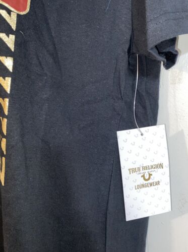 True Religion Gold Script Horseshoe Logo Black Loungewear Tee Shirt Large