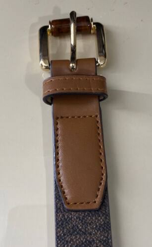 MICHAEL KORS BELT BROWN WITH PRINTED MK LOGO WITH TAN BELT LOOP AND GOLD BUCKLE
