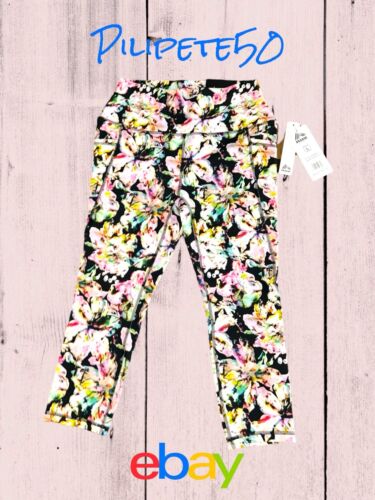 RBX Women's Capri Length~Style CR6950 Stretch Leggings~Floral Multicolor Size L