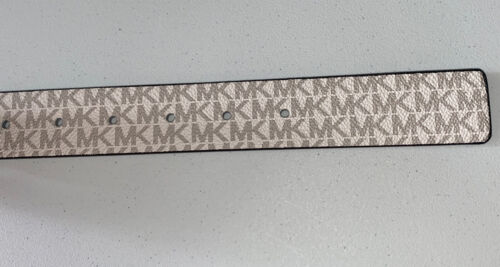 MICHAEL KORS BELT REVERSIBLE VANILLA/BLACK MK LOGO GOLD RECTANGULAR BUCKLE