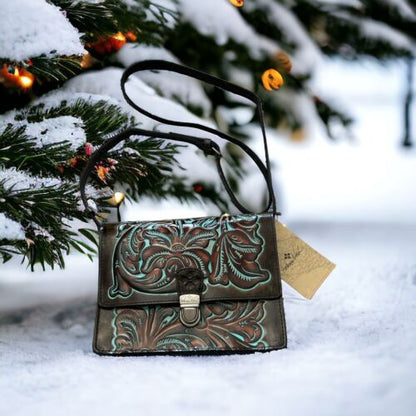 Patricia Nash LOCRI Convertible XBDY TOOLED TURQUOISE Leather P894133~UNIQUE!!