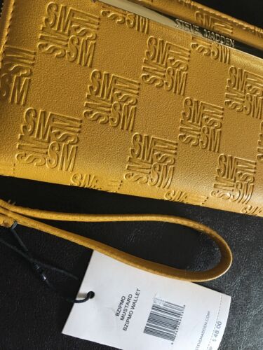 STEVE MADDEN WALLET WRISTLET MUSTARD WITH STAMPED LOGO "VERY DIFFERENT" "LOOK"