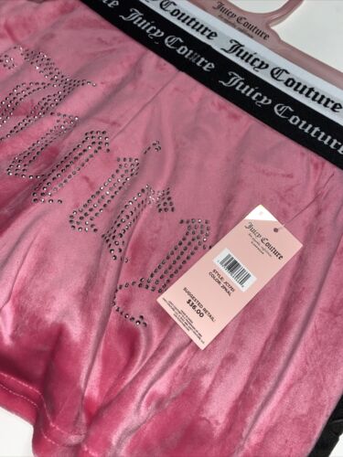 JUICY COUTURE BLACK & PINK VELOUR RHINSTONES LOGO~JC1751~ SLEEP SHORTS ALL SIZES