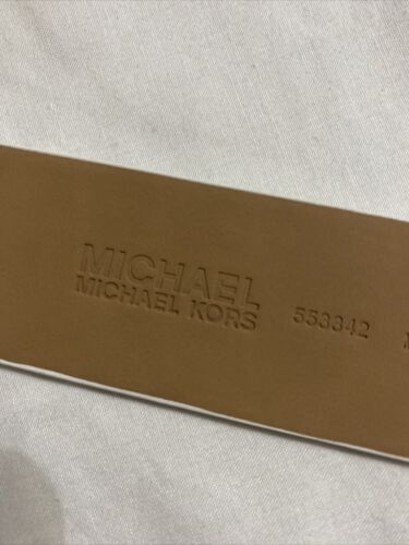 MICHAEL KORS BELT VANILLA WITH MK PRINTED LOGO- LARGE GOLD MK CIRCLE BUCKLE Sz L