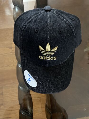 ADIDAS Cap Women’s Black Denim GOLD SHIMMER Logo  Brand New!