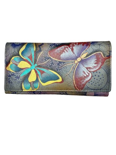 Anna by Anuschka Womens Tri-fold Clutch Wallet - Genuine Leather Hand Painted