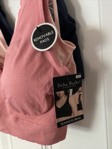 Delta Burke 3-Pack Seamless Bras Size 1X Soft Comfort Lounge Removable Pads NEW