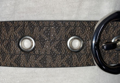 MICHAEL KORS BELT BLACK/BROWN REVERSIBLE MINI MK LOGO WITH SILVER BUCKLE