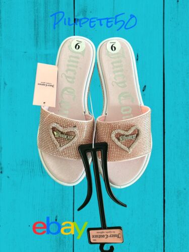 JUICY COUTURE YOUR LOVE PINK BLUSH RHINESTONES BLING SLIDES SANDAL Size 8M~NWT