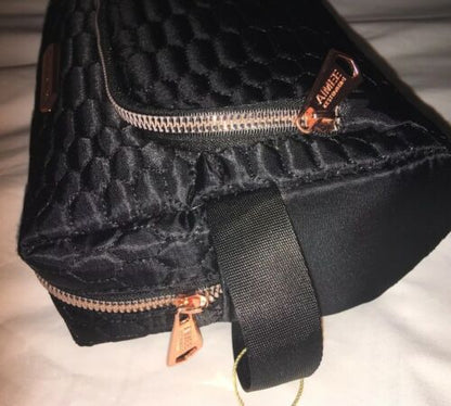 Aimee Kestenberg  Isabela Black Python Quilted Cosmetic Bag  Gold Hardware