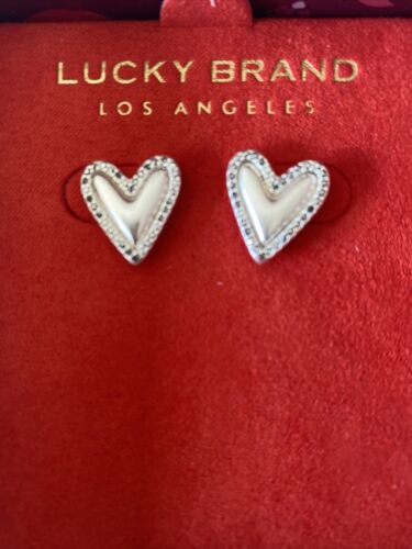 Lucky Brand Tree-Tone Open Frame Crystal Heart Post Earrings~NIB~REAR FIND!!!